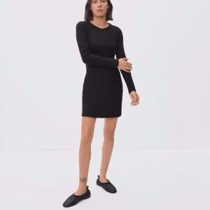 Everlane The Ribbed Long Sleeve Mini Dress Black XS NWOT Crew Neck